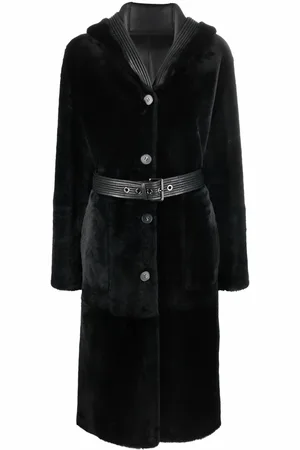 LISKA Shearling-Mantel mit Kapuze
