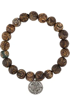 MONAN Silberarmband mit Holzperlen, Anhänger und Diamanten