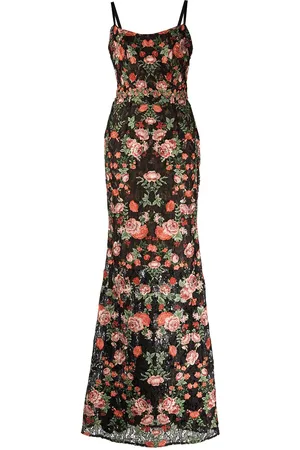 Marchesa Notte Abendkleid mit Blumenstickerei