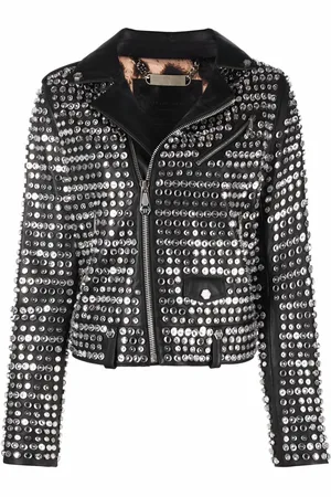 Philipp Plein Lederjacke mit Kristallen