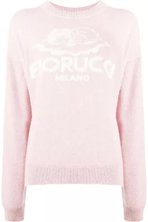 Fiorucci Damen Strickpullover - Intarsien-Pullover mit Logo