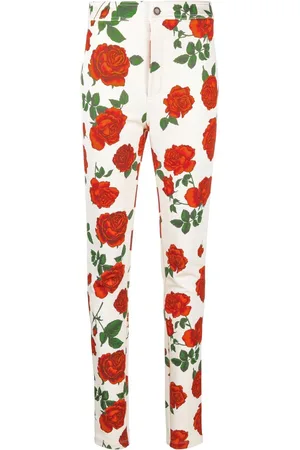 Saint Laurent Schmale Hose mit Rosen-Print