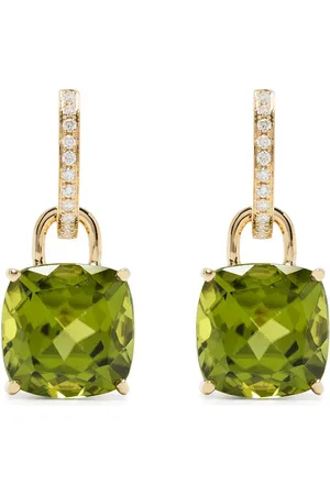 Kiki Mcdonough 18kt Kiki Cushion Gelbgoldohrringe mit Peridot und Diamanten