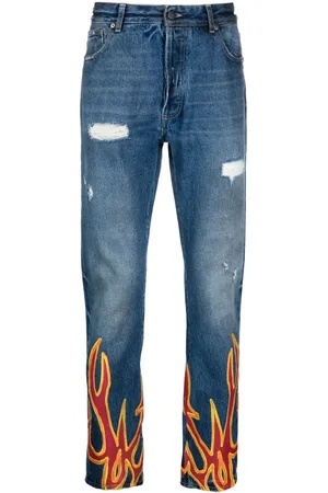 Palm Angels Straight-Leg-Jeans mit Flammen-Print