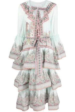 ZIMMERMANN Gerüschtes Midikleid mit Blumen-Print