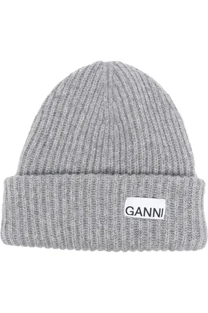 Ganni Gerippte Beanie mit Logo