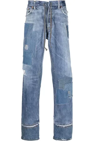 GREG LAUREN Gerade Jeans mit Patchwork-Detail