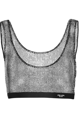 Prada Cropped-Oberteil aus Mesh mit Strass