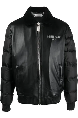 Philipp Plein Gefütterte Lederjacke mit Print