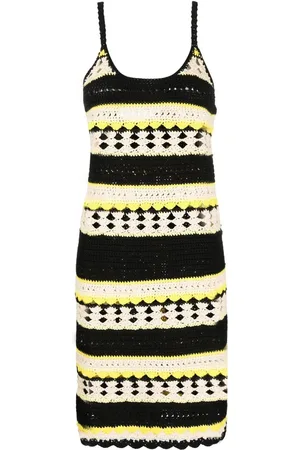 Ganni Gestreiftes Lochstrick-Minikleid