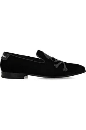 Philipp Plein Loafer aus Samt mit Totenkopf-Stickerei 20mm