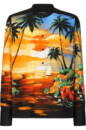 Dolce & Gabbana Kragenloses Hemd mit Sonnenuntergang