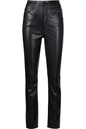 Mother Damen Lederhosen mit hohem Bund - Hose in Lederoptik