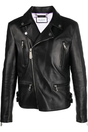 Philipp Plein Lederjacke mit Logo-Schild