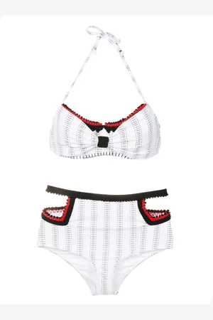 AMIR SLAMA Gestreifter Bikini mit Häkelborte