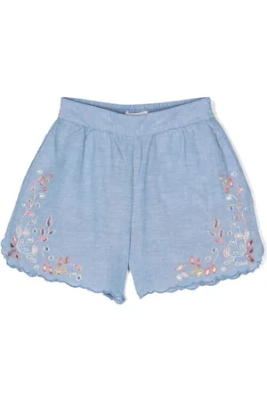 Chloé Chambray-Shorts mit Lochstickerei