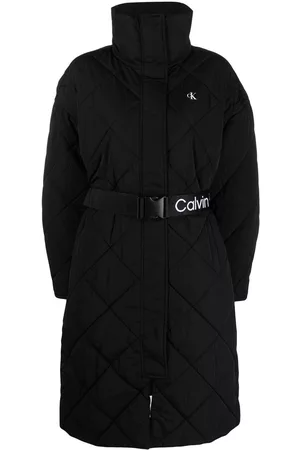 Calvin Klein Damen Parkas - Gesteppter Mantel mit Logo-Gürtel