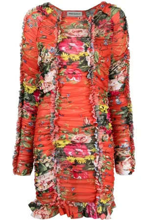 Molly Goddard Gerafftes Minikleid mit Blumen-Print