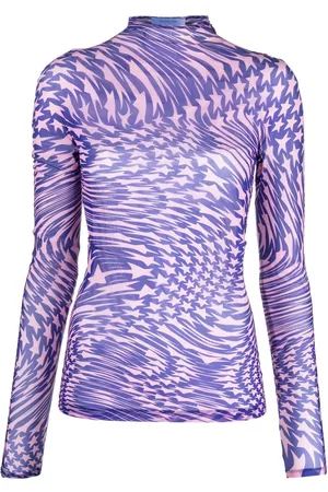 MUGLER Damen Longsleeves - Langarmshirt aus Mesh mit Sternen