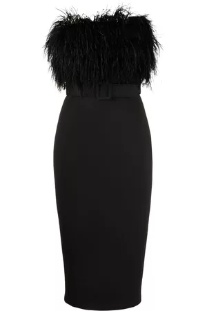 Badgley Mischka Damen Partykleider - Schulterfreies Kleid mit Straußenfedern