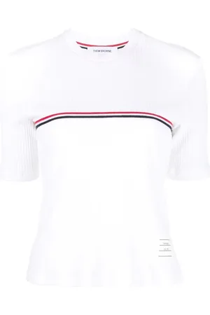 Thom Browne Geripptes T-Shirt mit RWB-Streifen