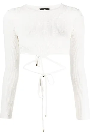 Elisabetta Franchi Geripptes Cropped-Oberteil mit Schnürung