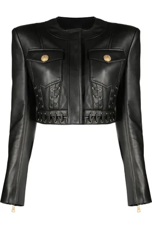 Balmain Lederjacke mit Ösen