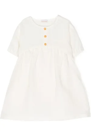 Miki House Kleid aus Flachs mit Logo-Stickerei