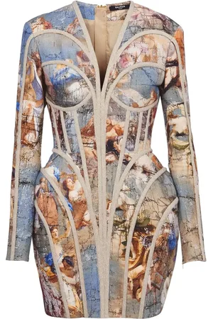 Balmain Leinenkleid mit abstraktem Print