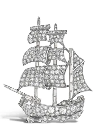 Pragnell Platinbrosche in Schiffform mit Diamanten