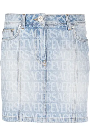 VERSACE Allover denim miniskirt