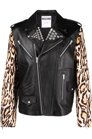 Moschino Herren Lederjacken - Bikerjacke mit Leoparden-Print