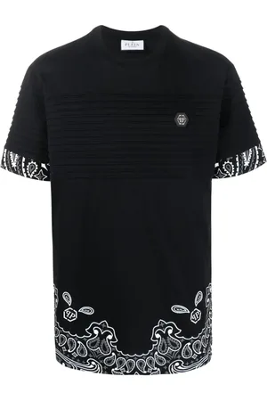Philipp Plein Geripptes T-Shirt mit Bandana-Print