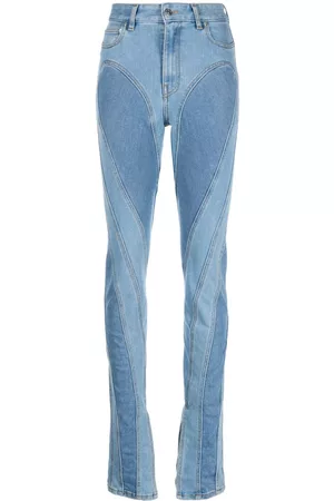 MUGLER Damen High Waisted Jeans - Spiral split-hem skinny jeans