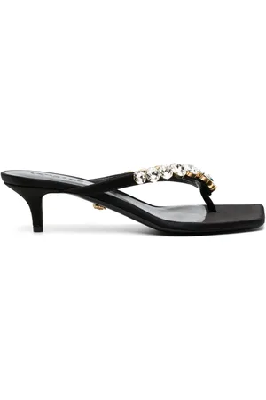 VERSACE 55mm crystal-embellished thong mules