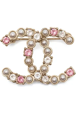 CHANEL 2000s kristallverzierte Brosche mit CC