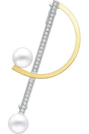 Tasaki 18kt Collection Line Kinetic Gelb- und Weißgoldbrosche mit Diamant und Perle