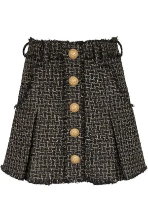 Balmain Tweed-Rock mit Falten