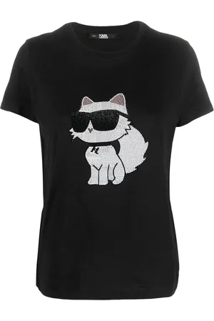 Karl Lagerfeld Ikon Choupette T-Shirt mit Strass