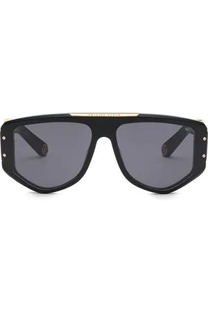 Philipp Plein Eckige Sonnenbrille mit Logo-Schild