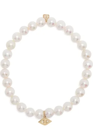 Sydney Evan Perlenarmband mit 14kt Evil Eye-Gelbgolddetail