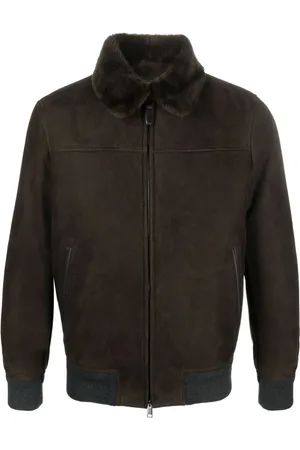 BRIONI Lederjacke mit Shearling-Kragen
