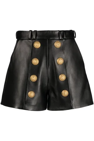 Balmain Schlaghose aus Leder mit Zierknöpfen