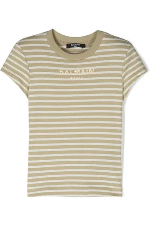 Balmain Gestreiftes T-Shirt mit Logo-Print