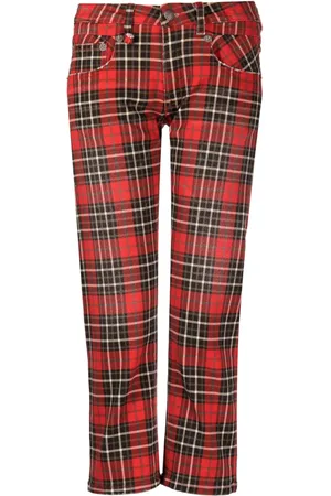 R13 Cropped-Jeans mit Schottenkaro