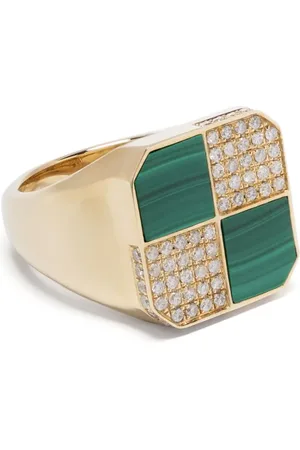 YVONNE LÉON 9kt Petit Damier Gelbgoldring mit Diamanten