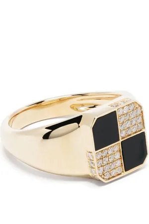 YVONNE LÉON 9kt Mini Damier Gelbgold-Siegelring mit Diamanten