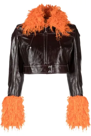 Marine Serre Cropped-Jacke mit Federn
