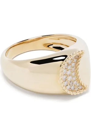 YVONNE LÉON 9kt Chevalier Lune Gelbgold-Siegelring mit Diamanten