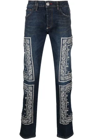 Philipp Plein Straight-Leg-Jeans mit Paisleymuster
